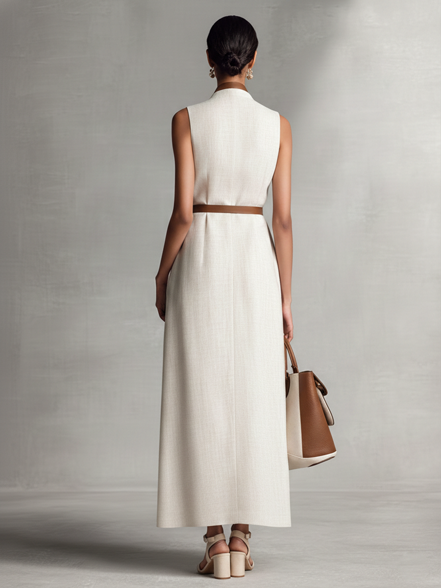 Women's Sleeveless V-Neck Tie-Waist Maxi Dress