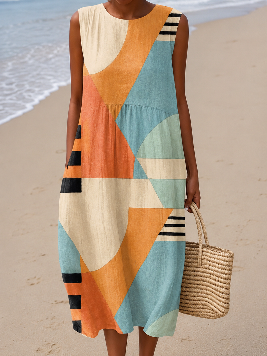 Iris™ Geometric Midi Cotton Dress