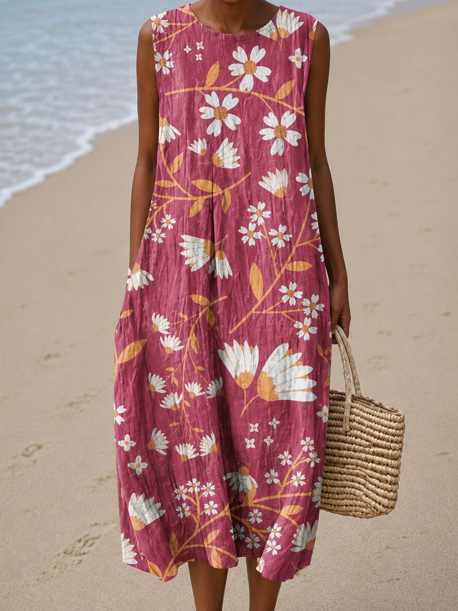 Charlotte - Women's Sleeveless Printed Midi Cotton Dress