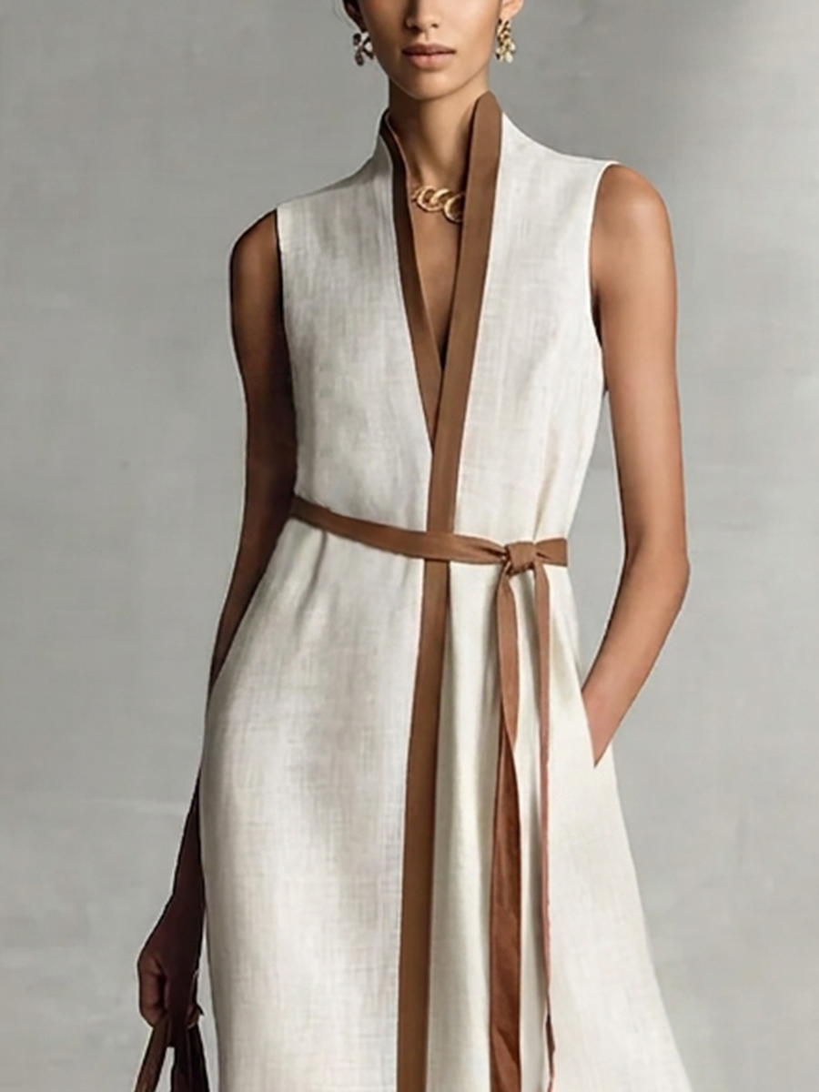 Women's Sleeveless V-Neck Tie-Waist Maxi Dress