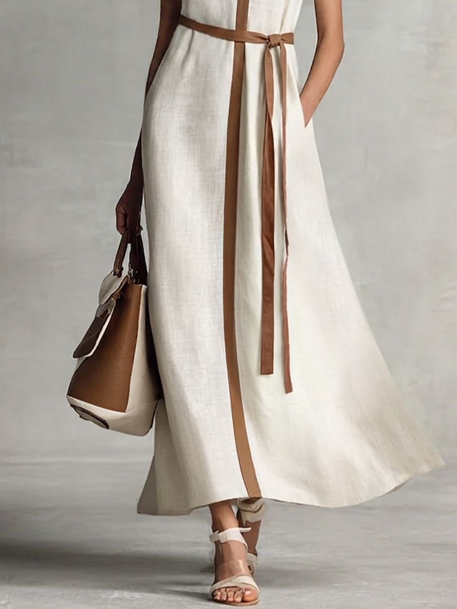 Women's Sleeveless V-Neck Tie-Waist Maxi Dress