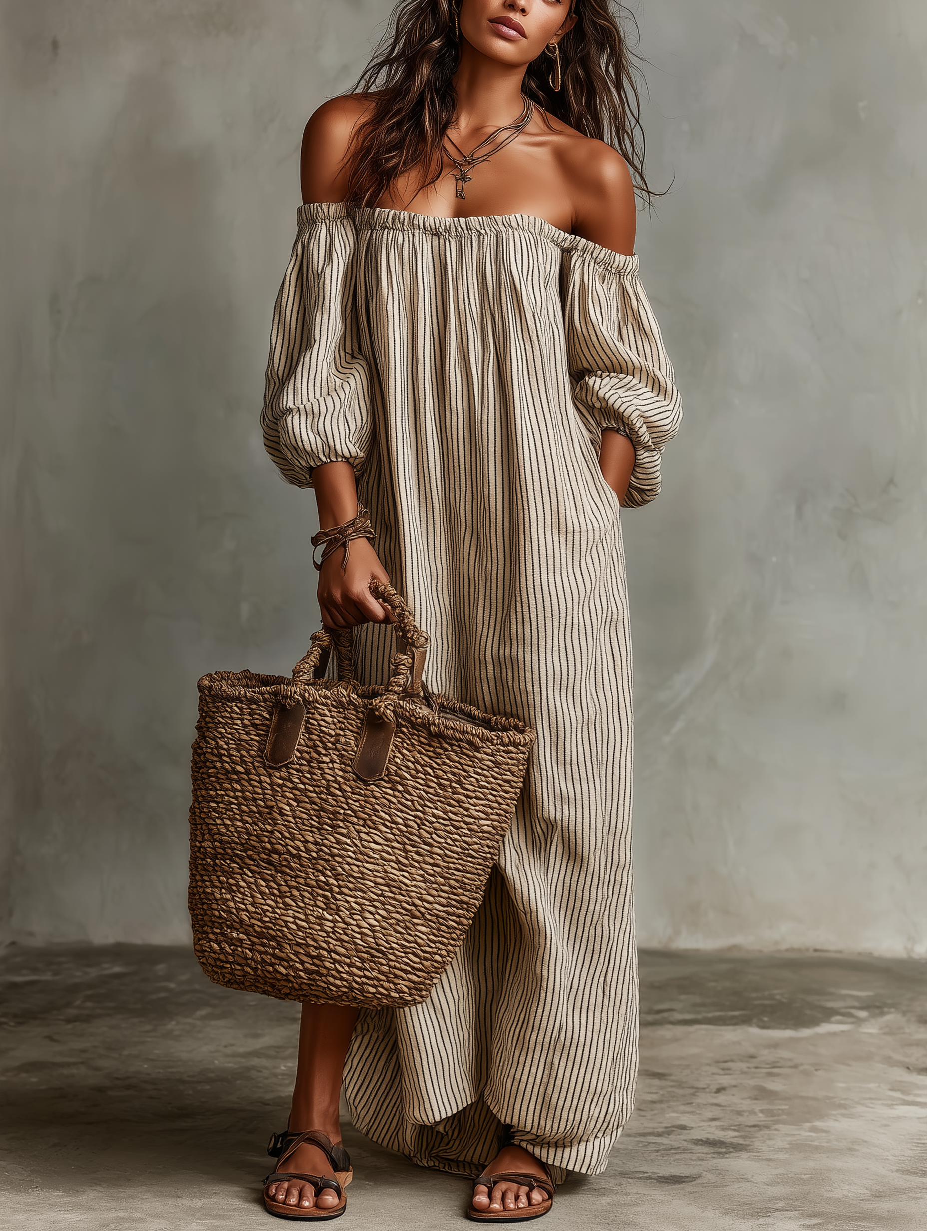 Carmen l Off-shoulder Long-sleeved Maxi Dress