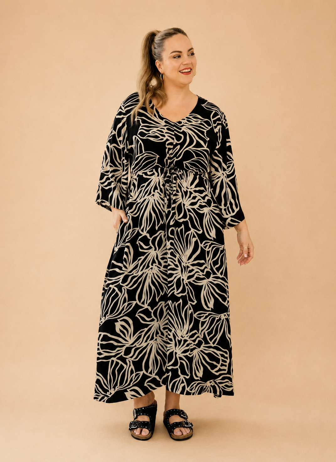 Zoe Dress With Pockets - Midnight Palm