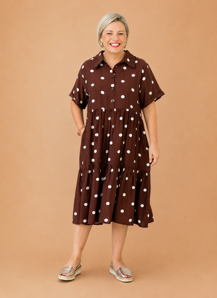 Amelia Dress - Chocolate Spot
