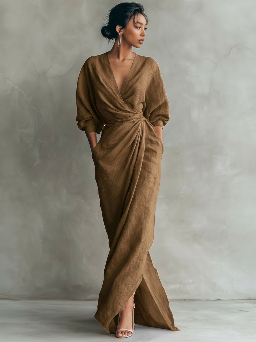 Women's  Pink Minimalist V-neck Maxi Dress