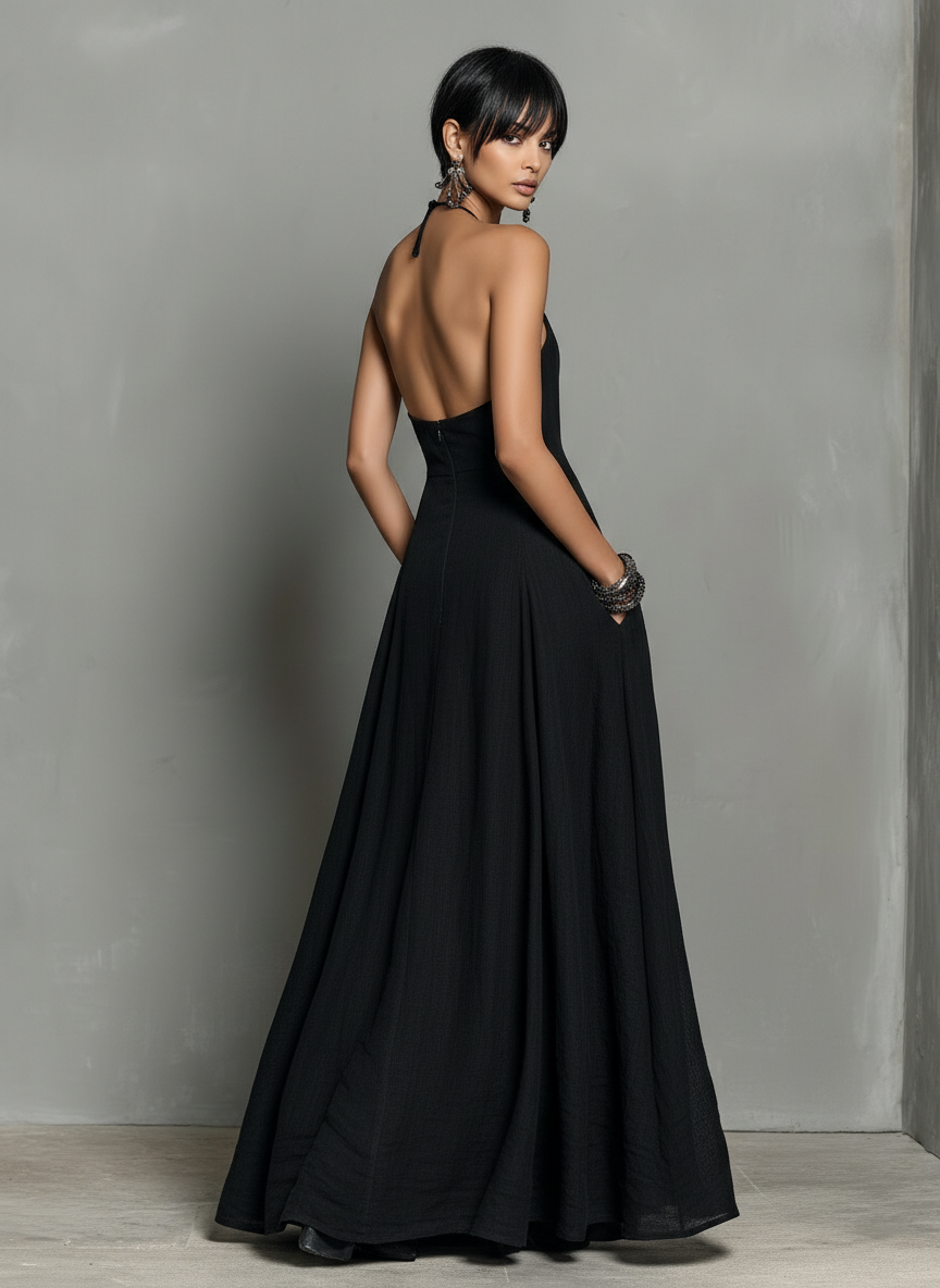 Women's Minimalist Halter Neck Sleeveless Maxi Dress