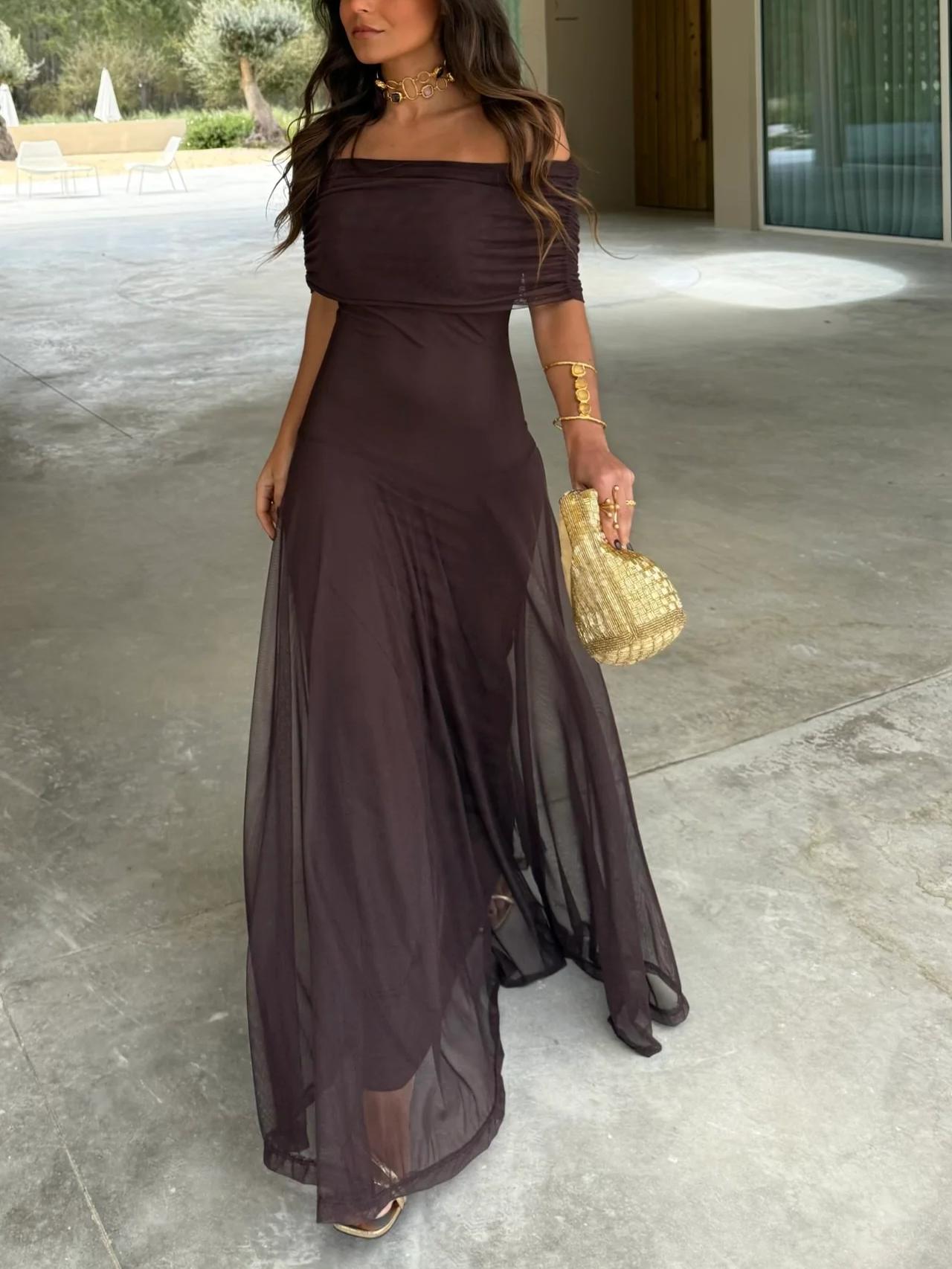 Bruni | Off Shoulder Chiffon Maxi Dress