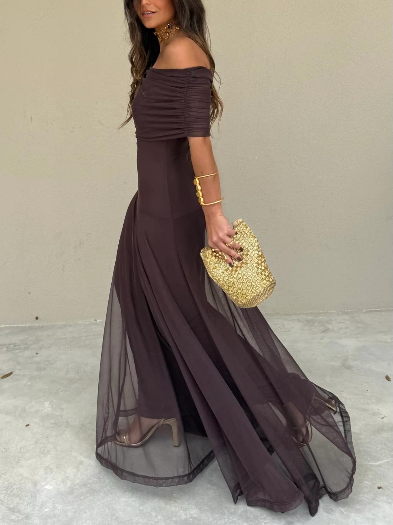 Bruni | Off Shoulder Chiffon Maxi Dress