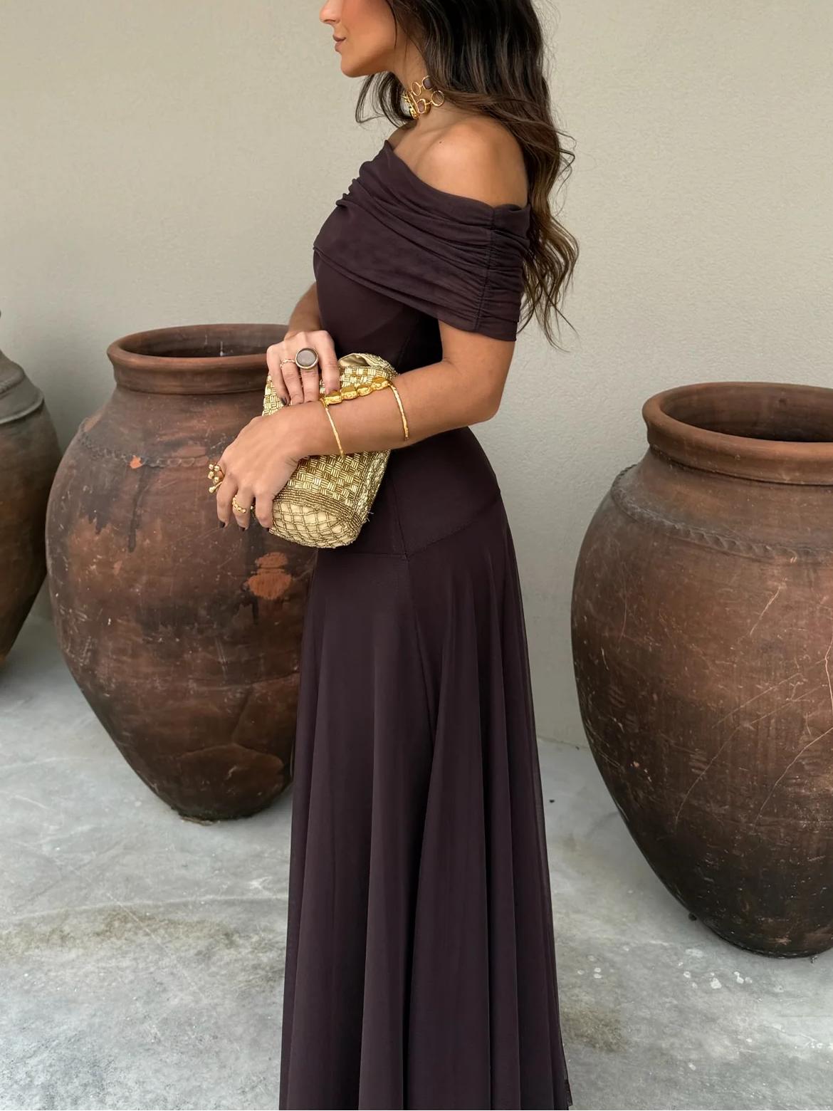 Bruni | Off Shoulder Chiffon Maxi Dress