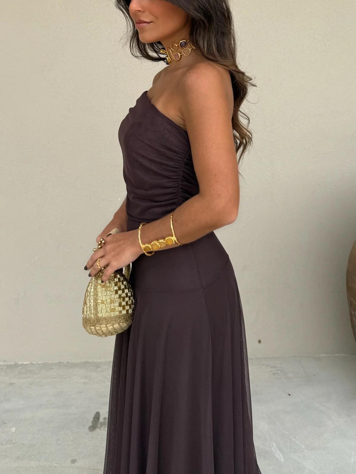 Bruni | Off Shoulder Chiffon Maxi Dress