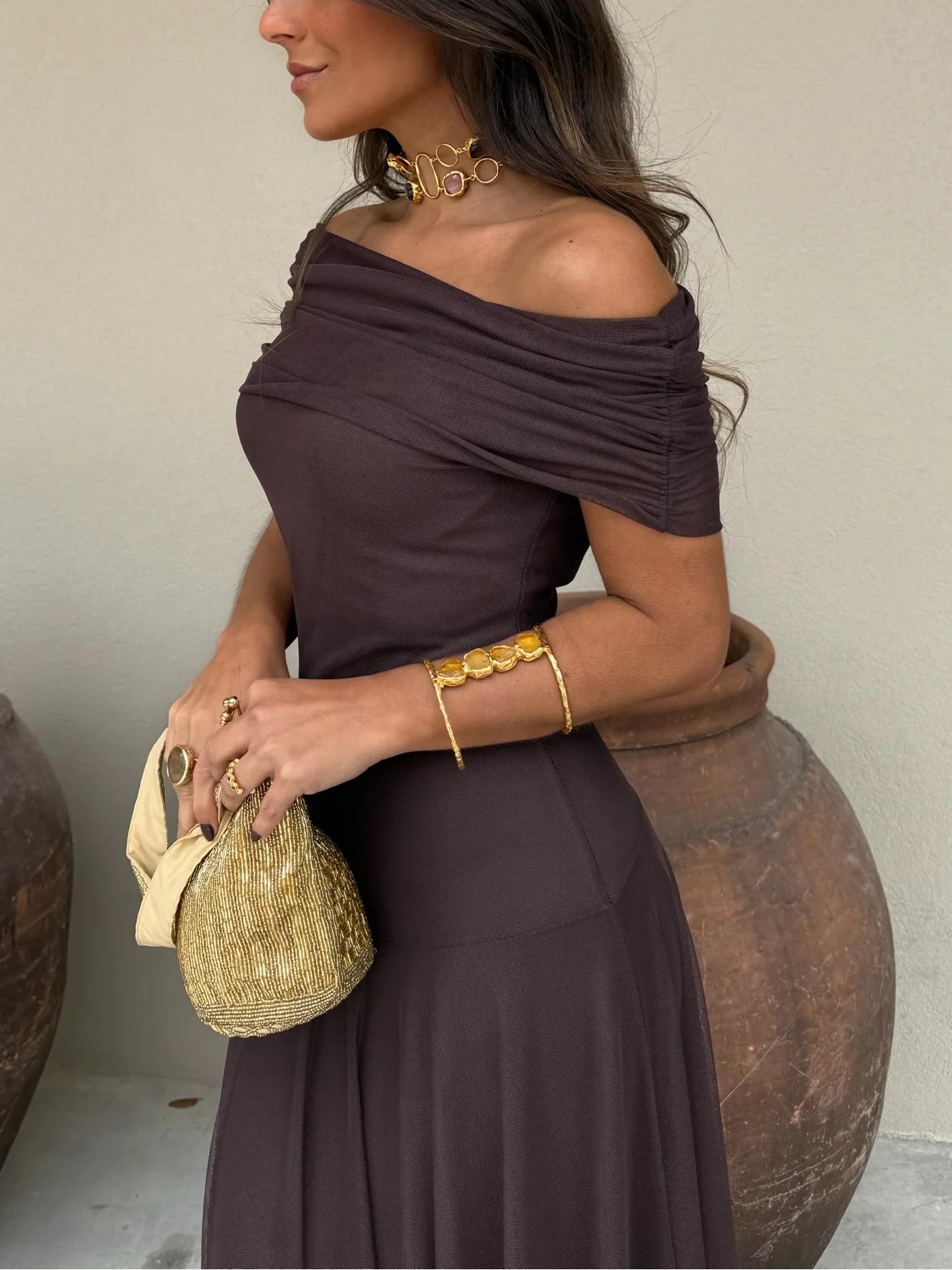 Bruni | Off Shoulder Chiffon Maxi Dress