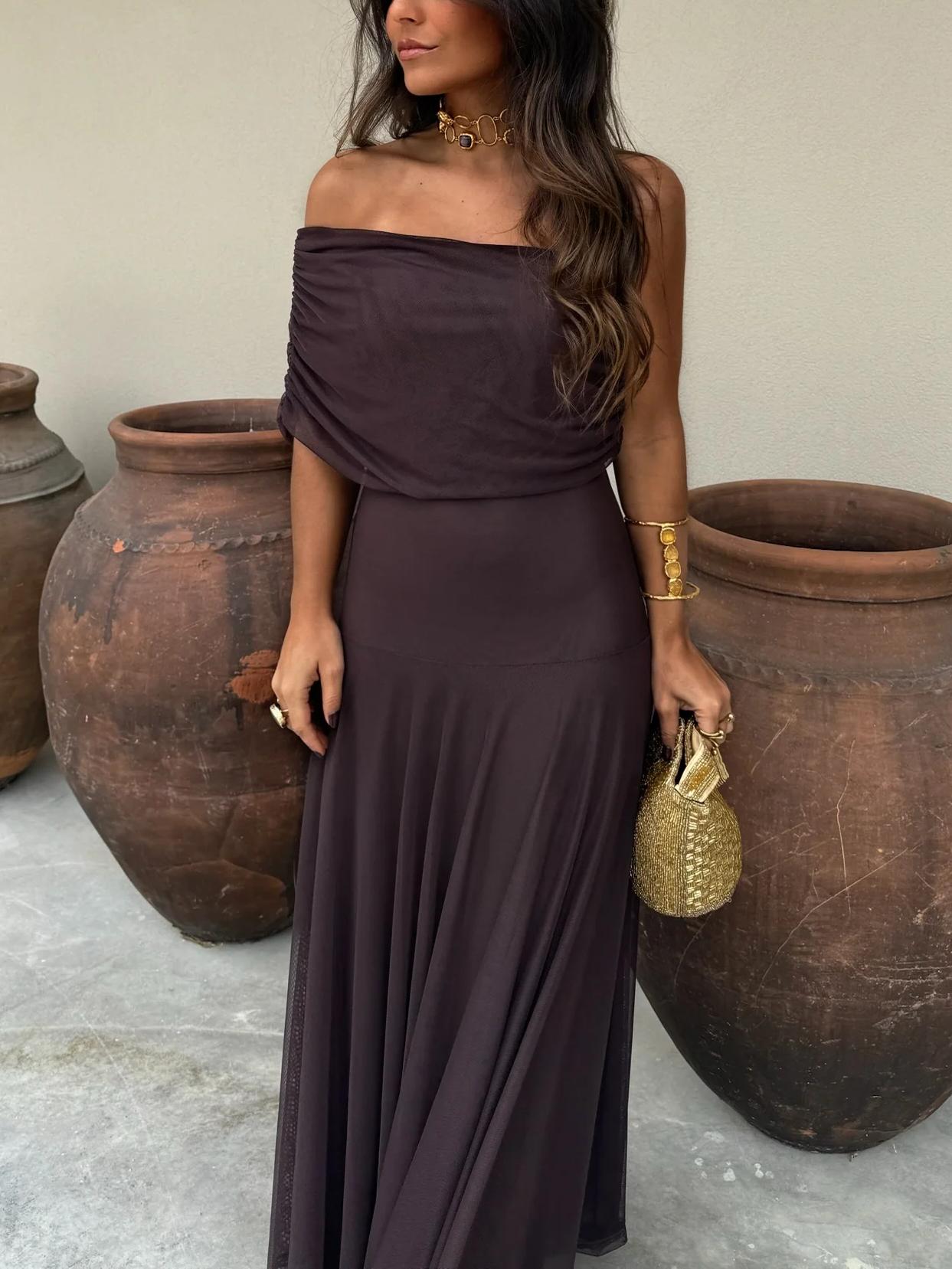 Bruni | Off Shoulder Chiffon Maxi Dress