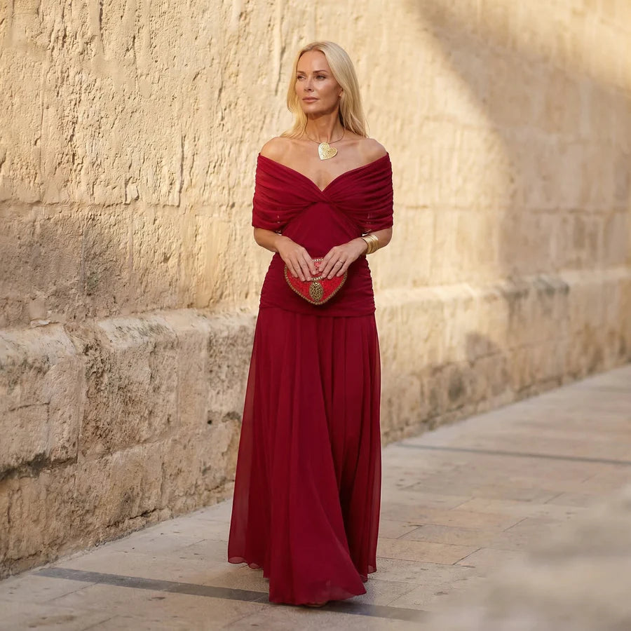 Calendra | Off Shoulder Flow Midi Dress