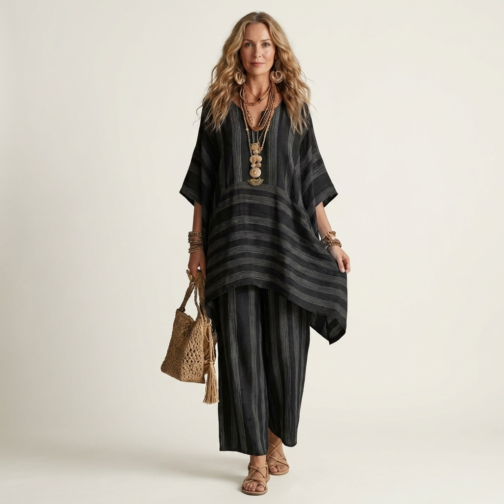 Kiara | Two-Piece Striped Cotton-Linen Blend Set