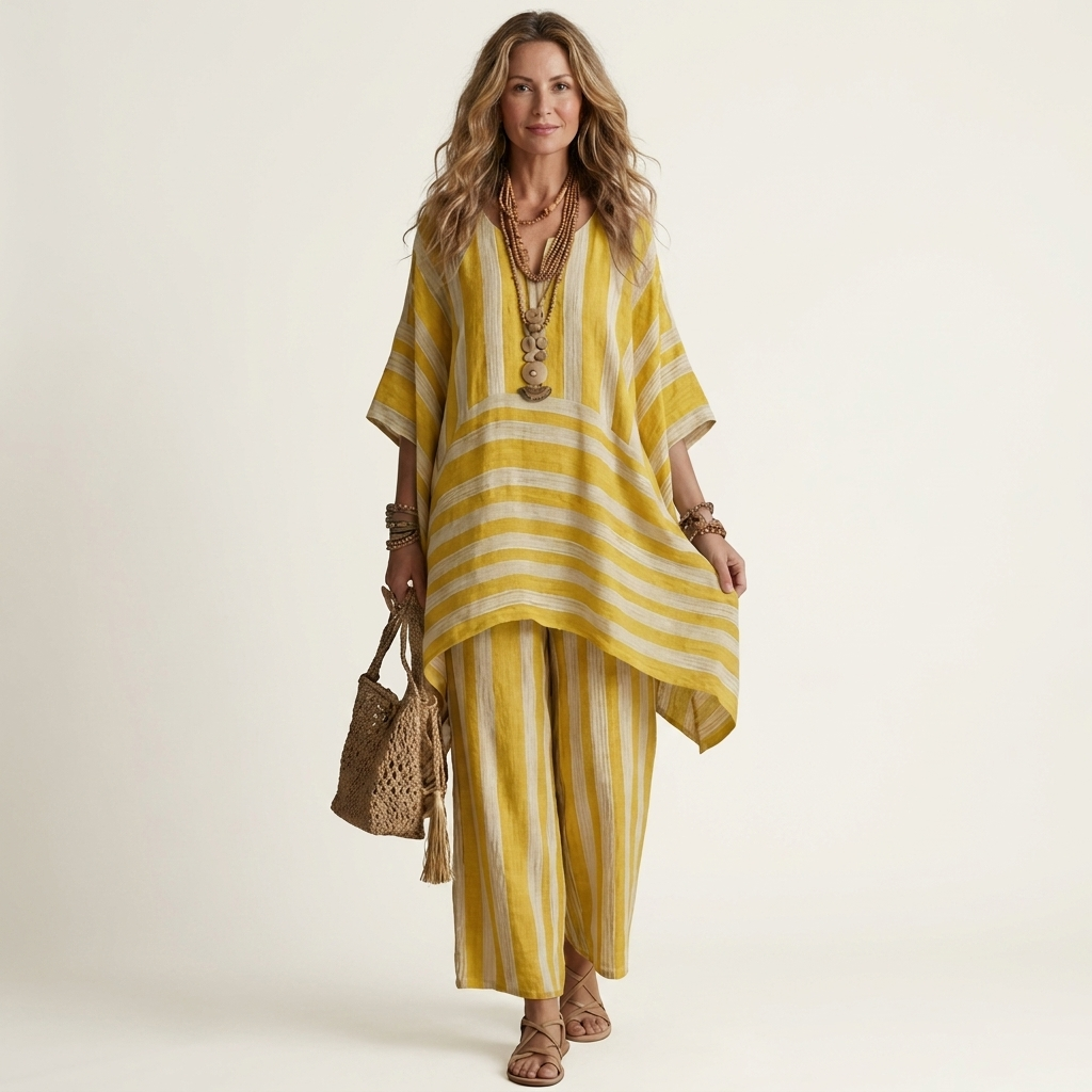 Kiara | Two-Piece Striped Cotton-Linen Blend Set