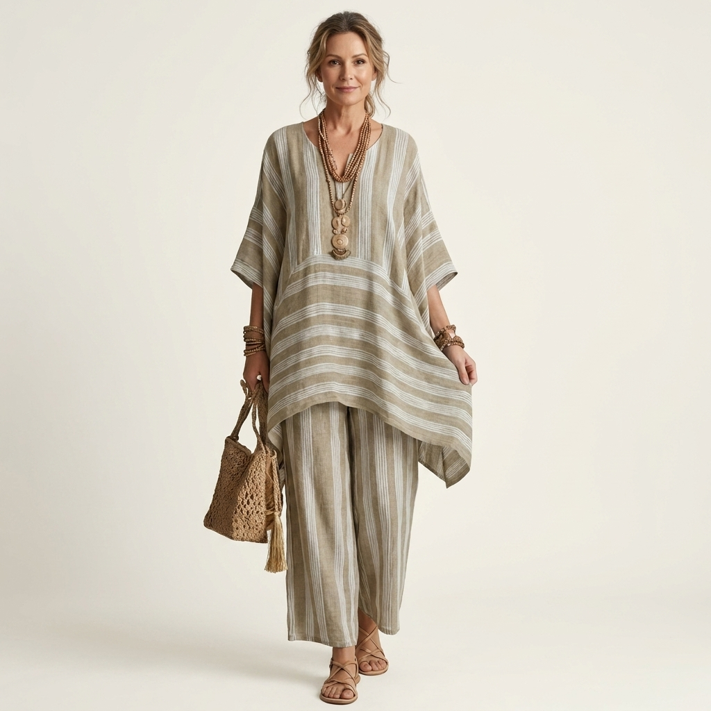Kiara | Two-Piece Striped Cotton-Linen Blend Set