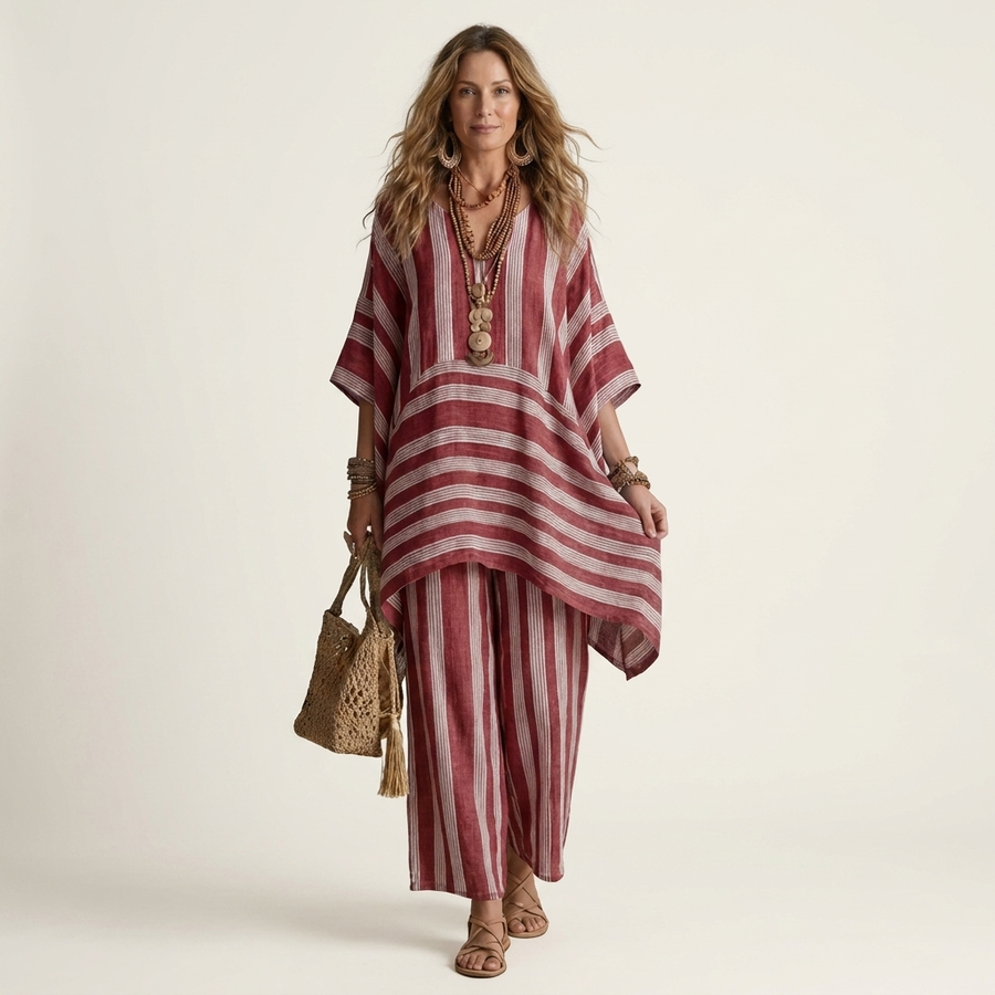 Kiara | Two-Piece Striped Cotton-Linen Blend Set