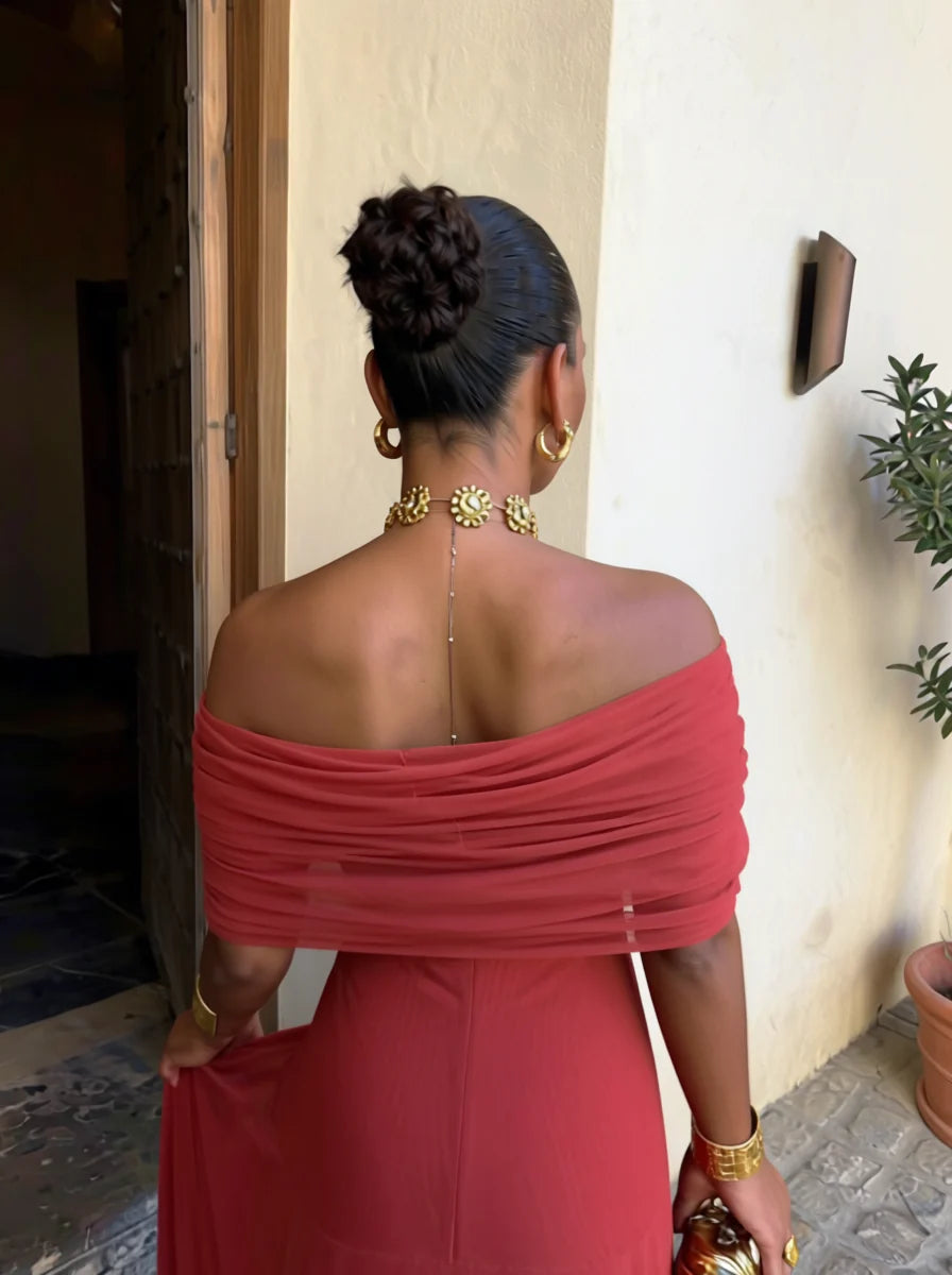 Bruni | Off Shoulder Chiffon Maxi Dress