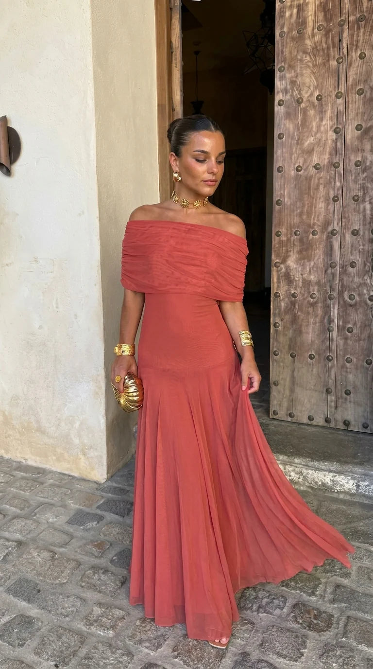 Bruni | Off Shoulder Chiffon Maxi Dress
