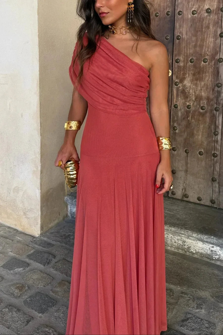 Bruni | Off Shoulder Chiffon Maxi Dress