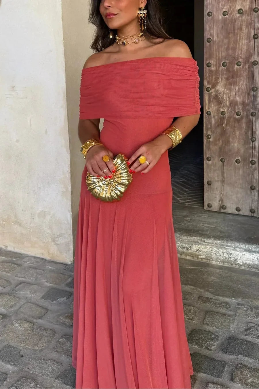 Bruni | Off Shoulder Chiffon Maxi Dress
